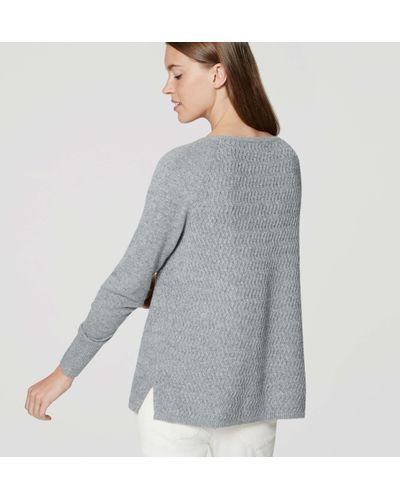 LOFT Cotton Chevron Sweater in Dark Silver Melange (Gray) - Lyst